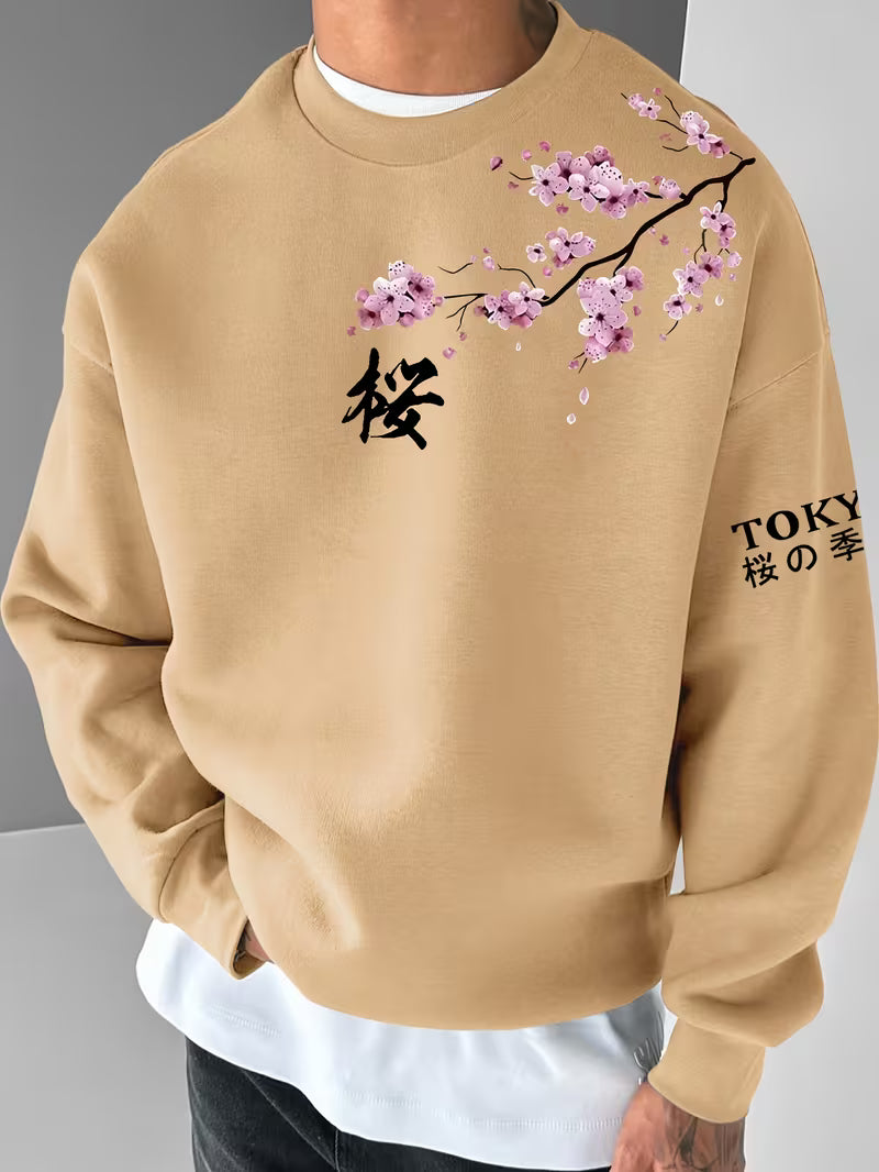 Pull homme imprimé Printemps Romantique Japonais Tokyo Fleurs de Cerisier en Fleurs