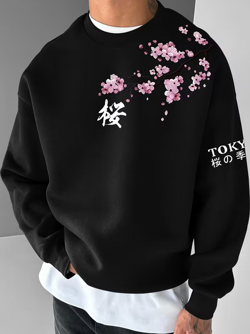 Pull homme imprimé Printemps Romantique Japonais Tokyo Fleurs de Cerisier en Fleurs