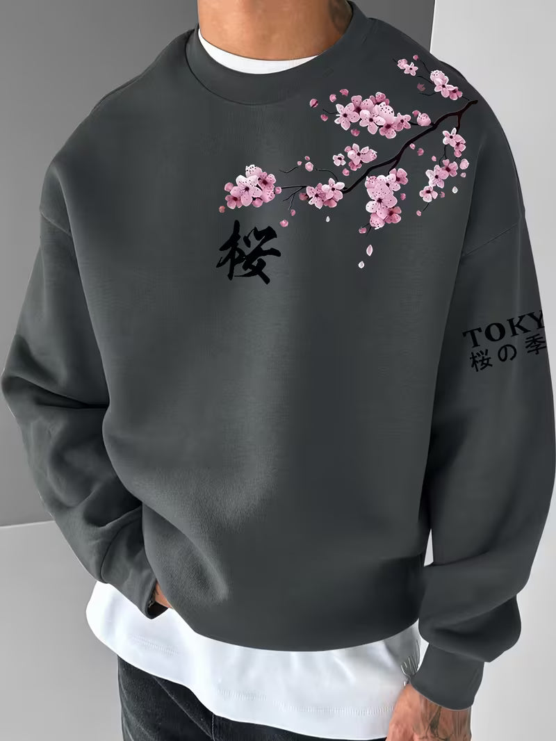 Pull homme imprimé Printemps Romantique Japonais Tokyo Fleurs de Cerisier en Fleurs